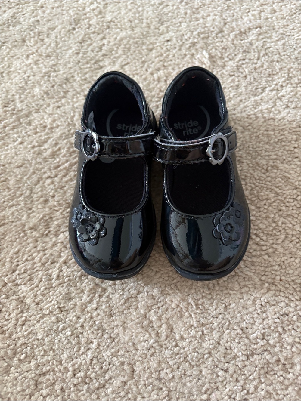 Stride Rite Black Patent Mary Jane Shoes with Flower Accent